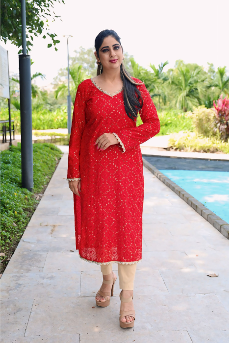 Red Party Wear Kurti Set